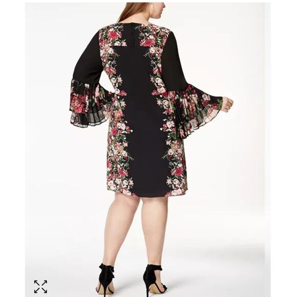 INC International Concepts black floral boho pleated bell sleeve shift dress 10 - Picture 2 of 8